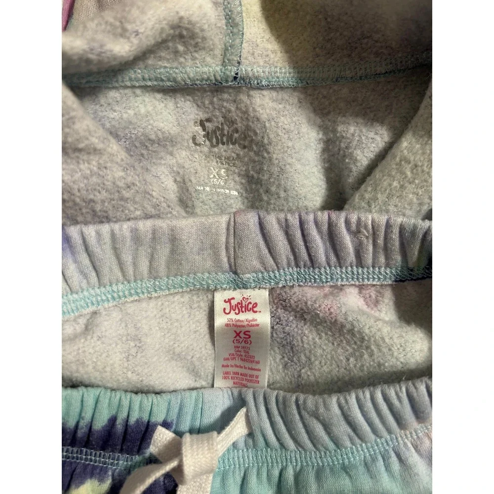 Justice Girls XS 5/6 Tie Dye Cropped Hoodie and Joggers Set Glitter Logo